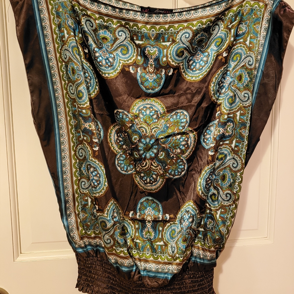 Satin brown/blue blouse